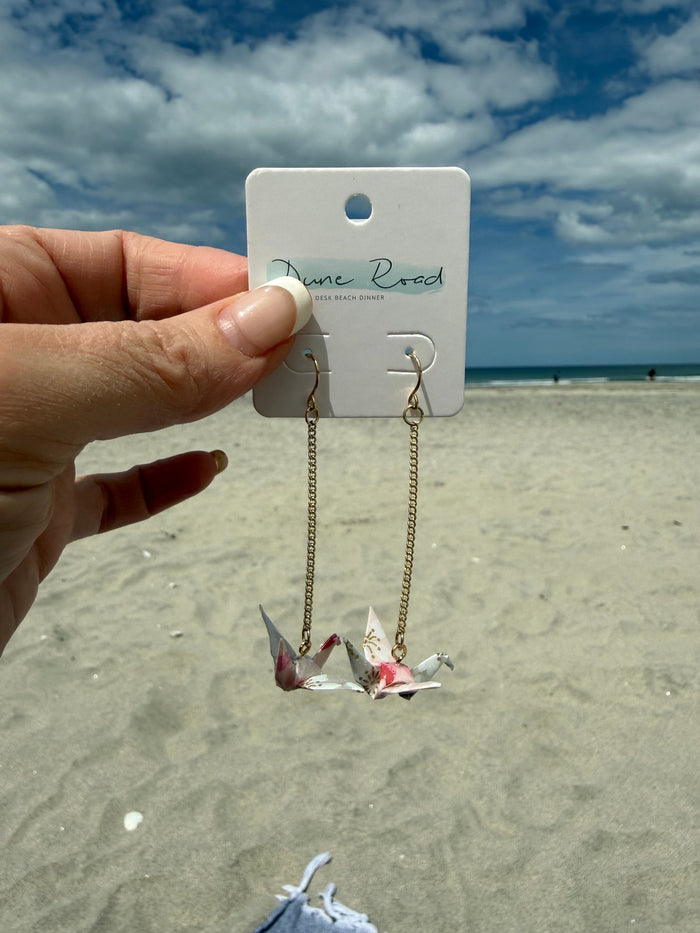 DUNE ROAD_ORIGAMI PAPER CRANE EARRINGS PINK / WHITE _ ORIGAMI PAPER CRANE EARRINGS PINK / WHITE _ Ebony Boutique NZ