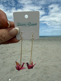 DUNE ROAD_ORIGAMI PAPER CRANE EARRINGS PINK/RED/PURPLE _ ORIGAMI PAPER CRANE EARRINGS PINK/RED/PURPLE _ Ebony Boutique NZ