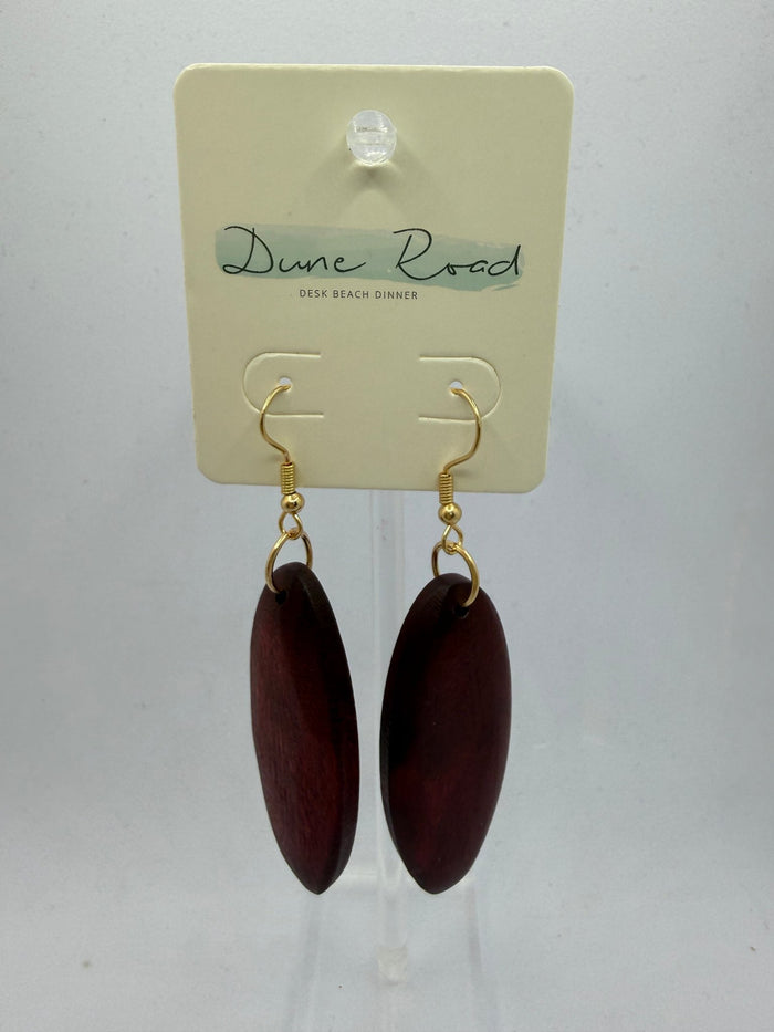 DUNE ROAD_OVAL COLOURED WOOD PENDANT EARRINGS CHOCOLATE _ OVAL COLOURED WOOD PENDANT EARRINGS CHOCOLATE _ Ebony Boutique NZ