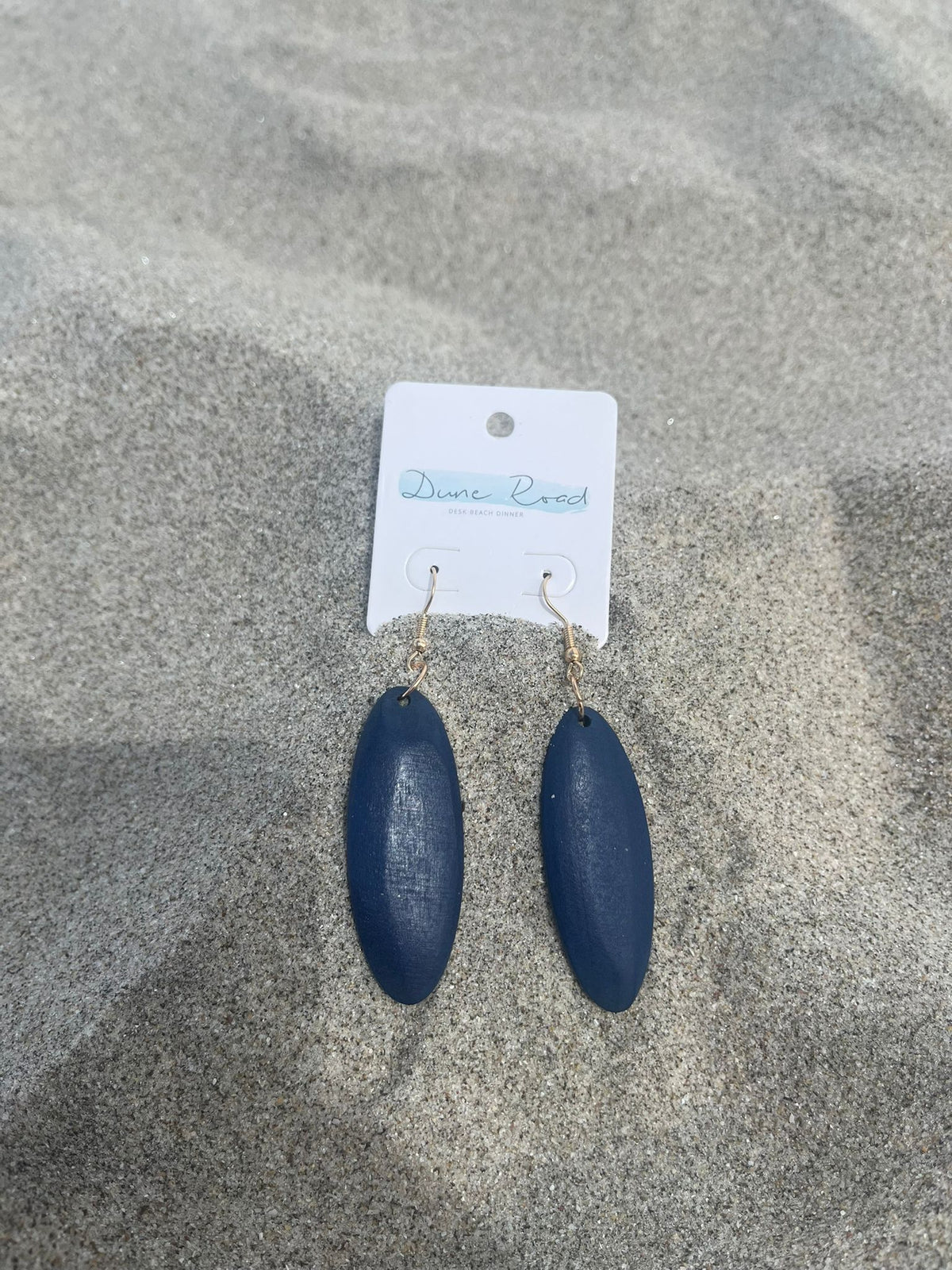 DUNE ROAD_OVAL COLOURED WOOD PENDANT EARRINGS COBALT _ OVAL COLOURED WOOD PENDANT EARRINGS COBALT _ Ebony Boutique NZ