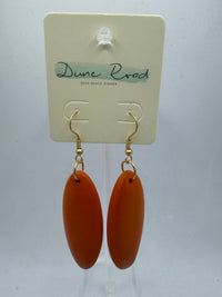 DUNE ROAD_OVAL COLOURED WOOD PENDANT EARRINGS ORANGE _ OVAL COLOURED WOOD PENDANT EARRINGS ORANGE _ Ebony Boutique NZ