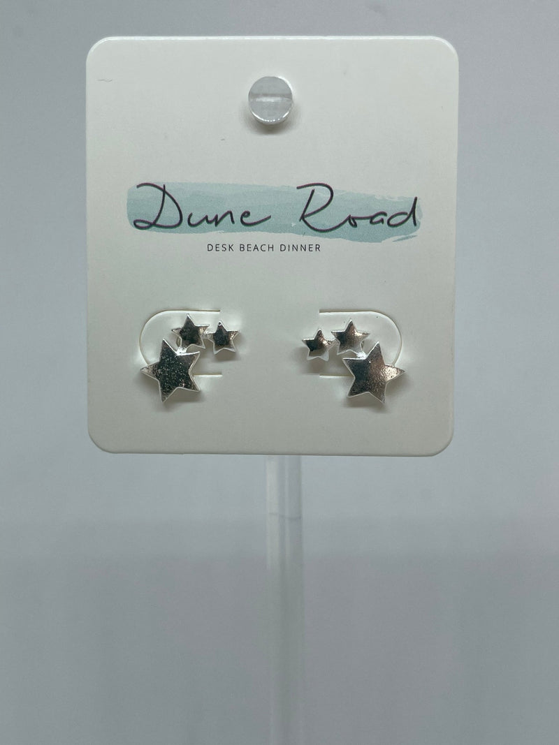 DUNE ROAD_TRIPLE STAR STERLING SILVER EARRINGS _ TRIPLE STAR STERLING SILVER EARRINGS _ Ebony Boutique NZ