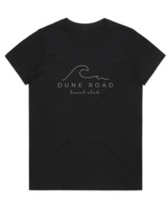 DUNE ROAD_WAVE LOGO ORGANIC COTTON TEE BLACK _ WAVE LOGO ORGANIC COTTON TEE BLACK _ Ebony Boutique NZ