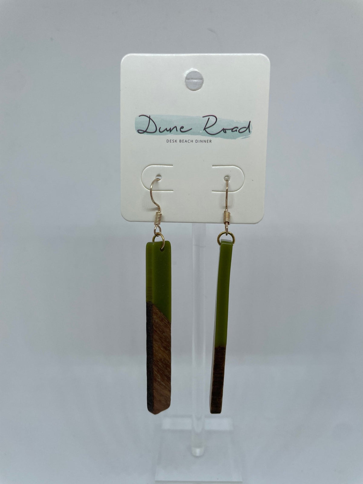 DUNE ROAD_WOOD RESIN EARRINGS RECTANGULAR HOOK GREEN _ WOOD RESIN EARRINGS RECTANGULAR HOOK GREEN _ Ebony Boutique NZ