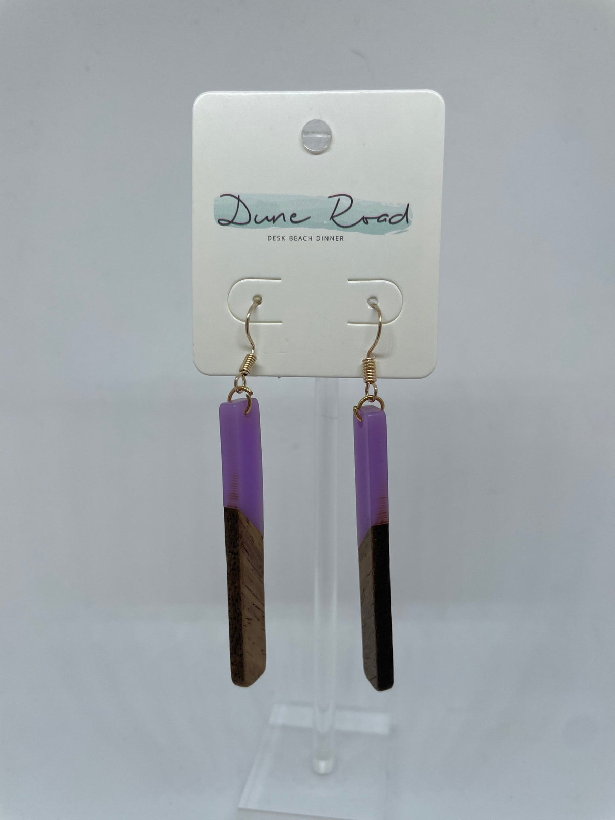 DUNE ROAD_WOOD RESIN EARRINGS RECTANGULAR HOOK LILAC _ WOOD RESIN EARRINGS RECTANGULAR HOOK LILAC _ Ebony Boutique NZ