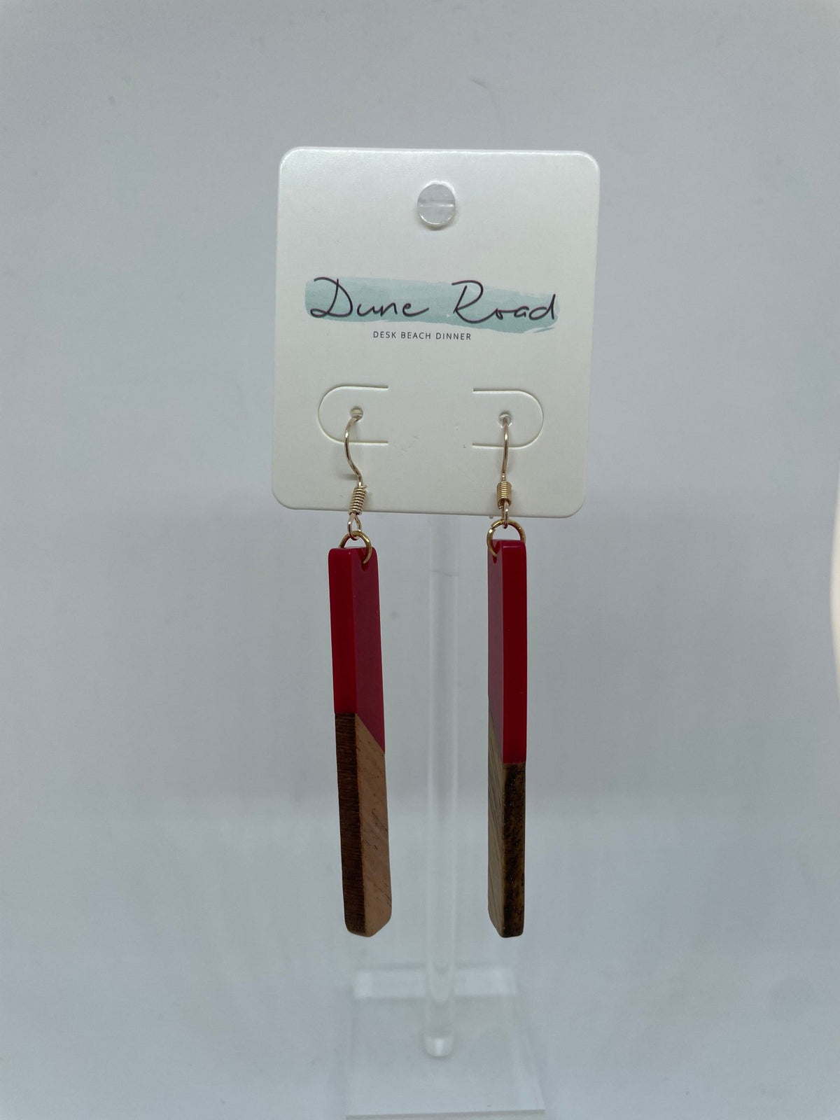 DUNE ROAD_WOOD RESIN EARRINGS RECTANGULAR HOOK RED _ WOOD RESIN EARRINGS RECTANGULAR HOOK RED _ Ebony Boutique NZ