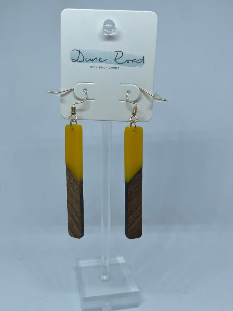 DUNE ROAD_WOOD RESIN EARRINGS RECTANGULAR HOOK YELLOW _ WOOD RESIN EARRINGS RECTANGULAR HOOK YELLOW _ Ebony Boutique NZ