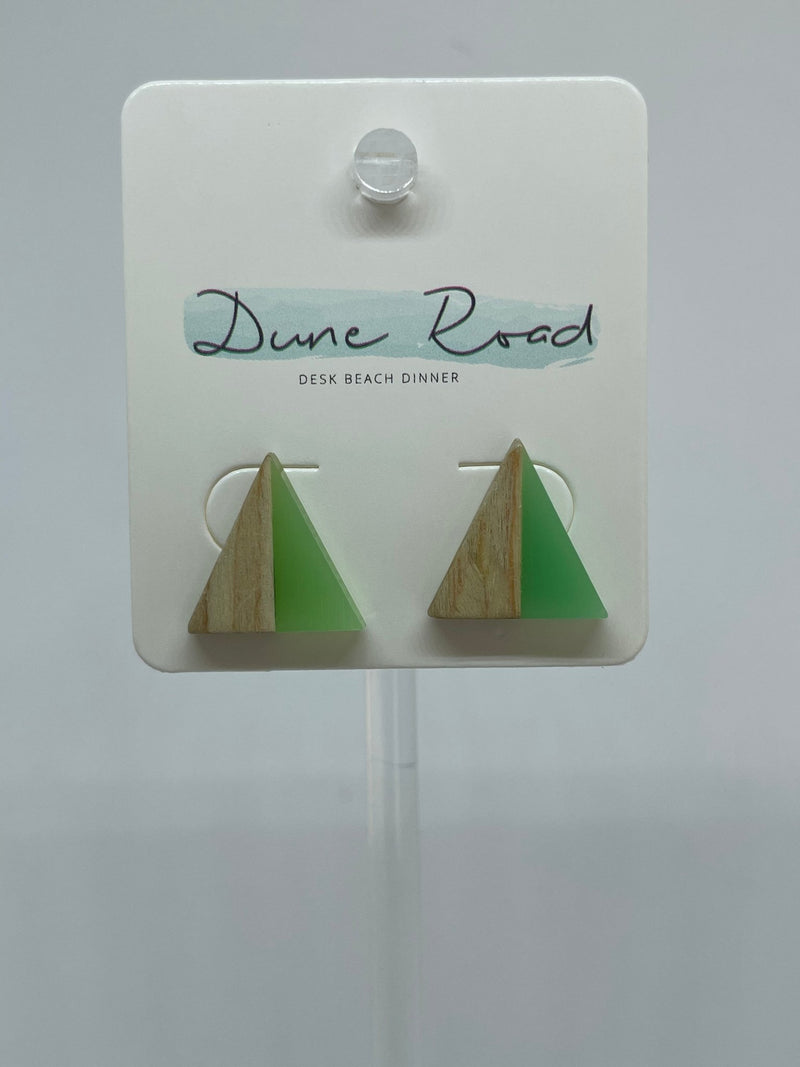 DUNE ROAD_WOOD RESIN EARRINGS TRIANGLE STUD _ WOOD RESIN EARRINGS TRIANGLE STUD _ Ebony Boutique NZ