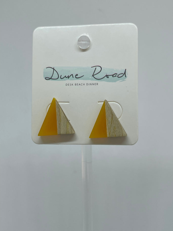 DUNE ROAD_WOOD RESIN EARRINGS TRIANGLE STUD _ WOOD RESIN EARRINGS TRIANGLE STUD _ Ebony Boutique NZ