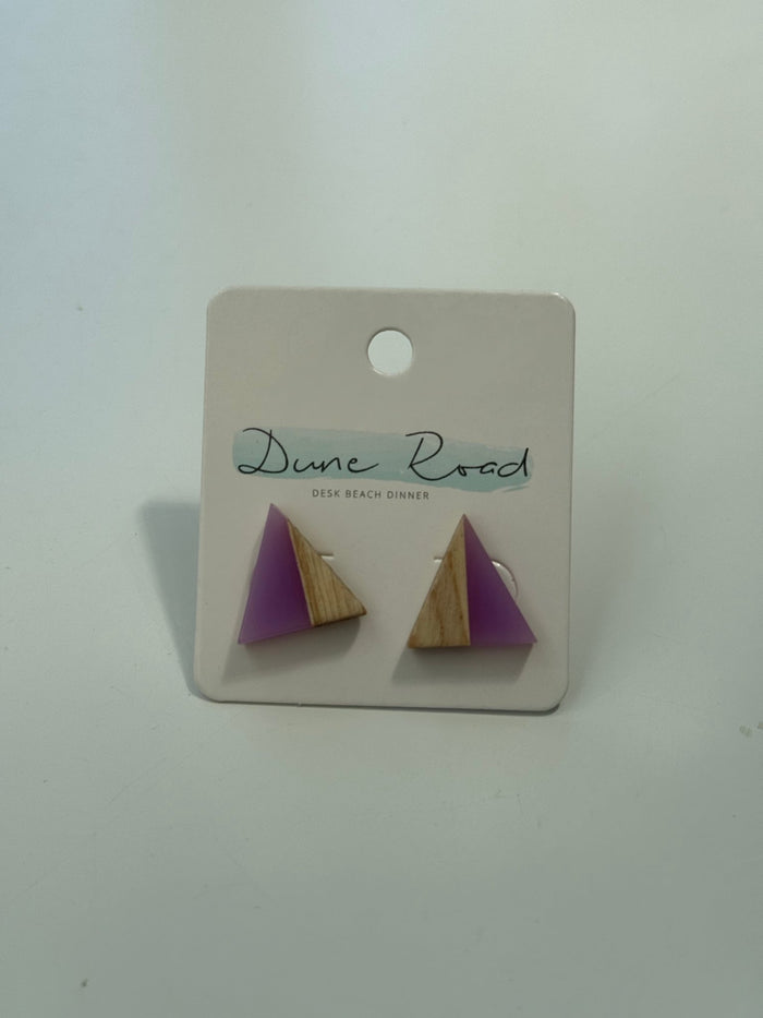 DUNE ROAD_WOOD RESIN EARRINGS TRIANGLE STUD LILAC _ WOOD RESIN EARRINGS TRIANGLE STUD LILAC _ Ebony Boutique NZ