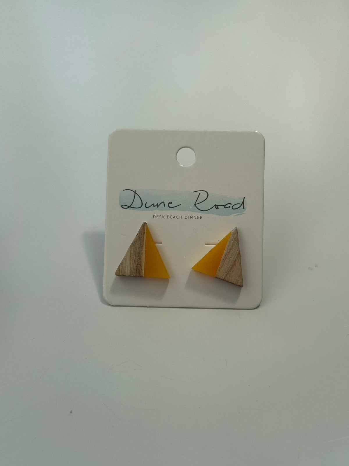 DUNE ROAD_WOOD RESIN EARRINGS TRIANGLE STUD ORANGE _ WOOD RESIN EARRINGS TRIANGLE STUD ORANGE _ Ebony Boutique NZ