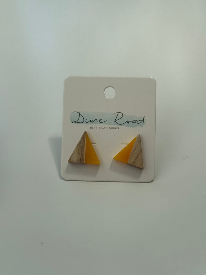 DUNE ROAD_WOOD RESIN EARRINGS TRIANGLE STUD ORANGE _ WOOD RESIN EARRINGS TRIANGLE STUD ORANGE _ Ebony Boutique NZ
