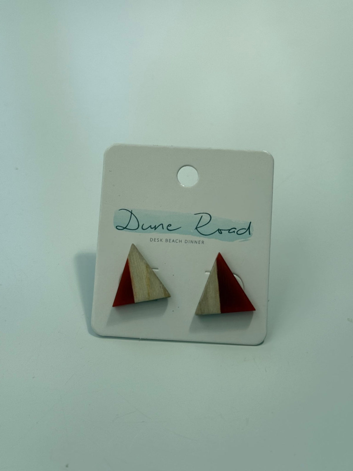 DUNE ROAD_WOOD RESIN EARRINGS TRIANGLE STUD RED _ WOOD RESIN EARRINGS TRIANGLE STUD RED _ Ebony Boutique NZ