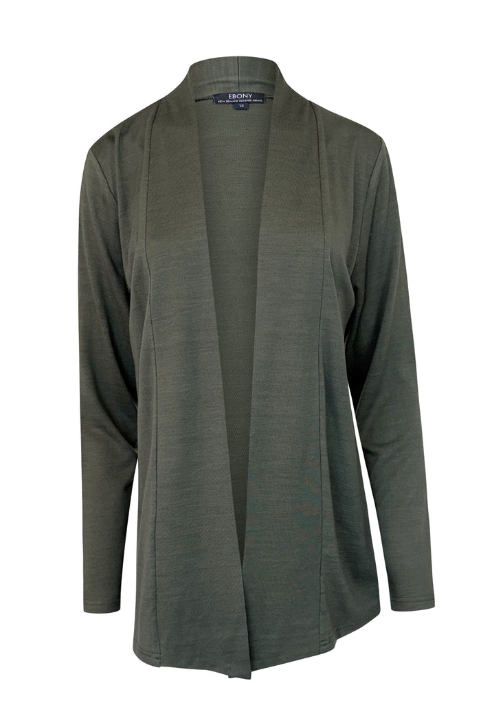 MERINO MID LENGTH EDGE TO EDGE WOMENS CARDIGAN KHAKI