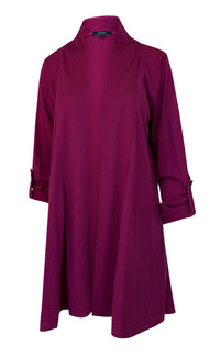 TAB SLEEVE 100% MERINO EDGE TO EDGE A-LINE CARDIGAN RASPBERRY