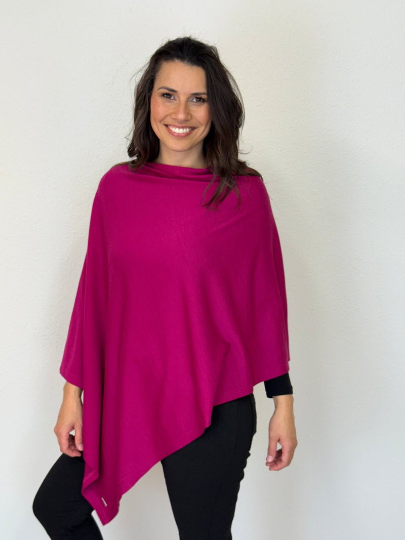 EBONY_100% MERINO WOOL PONCHO EASY STYLE LAYER RASPBERRY _ 100% MERINO WOOL PONCHO EASY STYLE LAYER RASPBERRY _ Ebony Boutique NZ