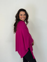 EBONY_100% MERINO WOOL PONCHO EASY STYLE LAYER RASPBERRY _ 100% MERINO WOOL PONCHO EASY STYLE LAYER RASPBERRY _ Ebony Boutique NZ