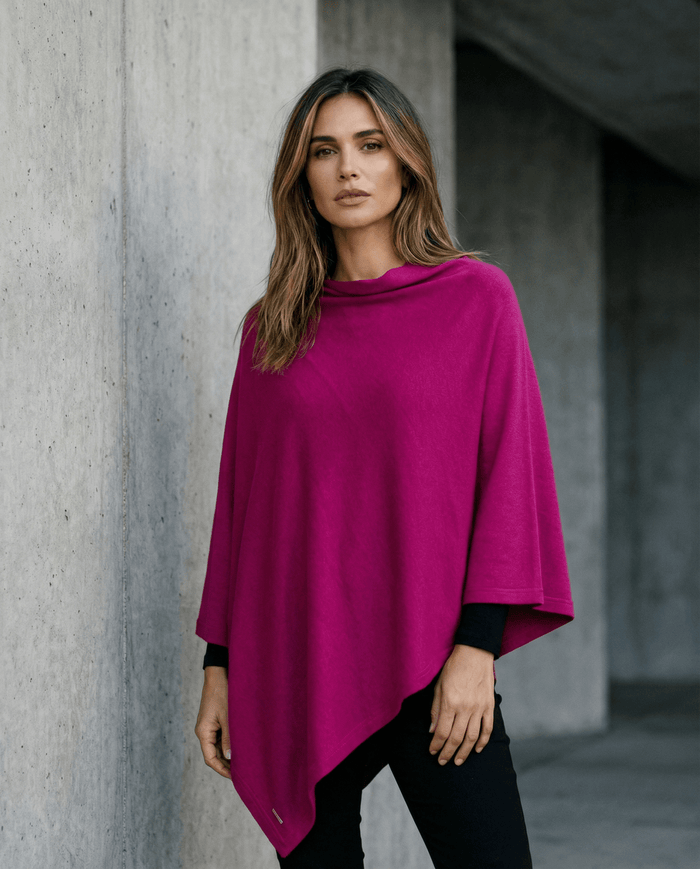 100% MERINO WOOL PONCHO EASY STYLE LAYER RASPBERRY_by_EBONY_women's_in_New Zealand_ 100% MERINO WOOL PONCHO EASY STYLE LAYER RASPBERRY _