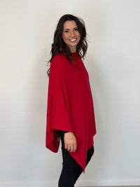 EBONY_100% MERINO WOOL PONCHO EASY STYLE LAYER RUBY _ 100% MERINO WOOL PONCHO EASY STYLE LAYER RUBY _ Ebony Boutique NZ