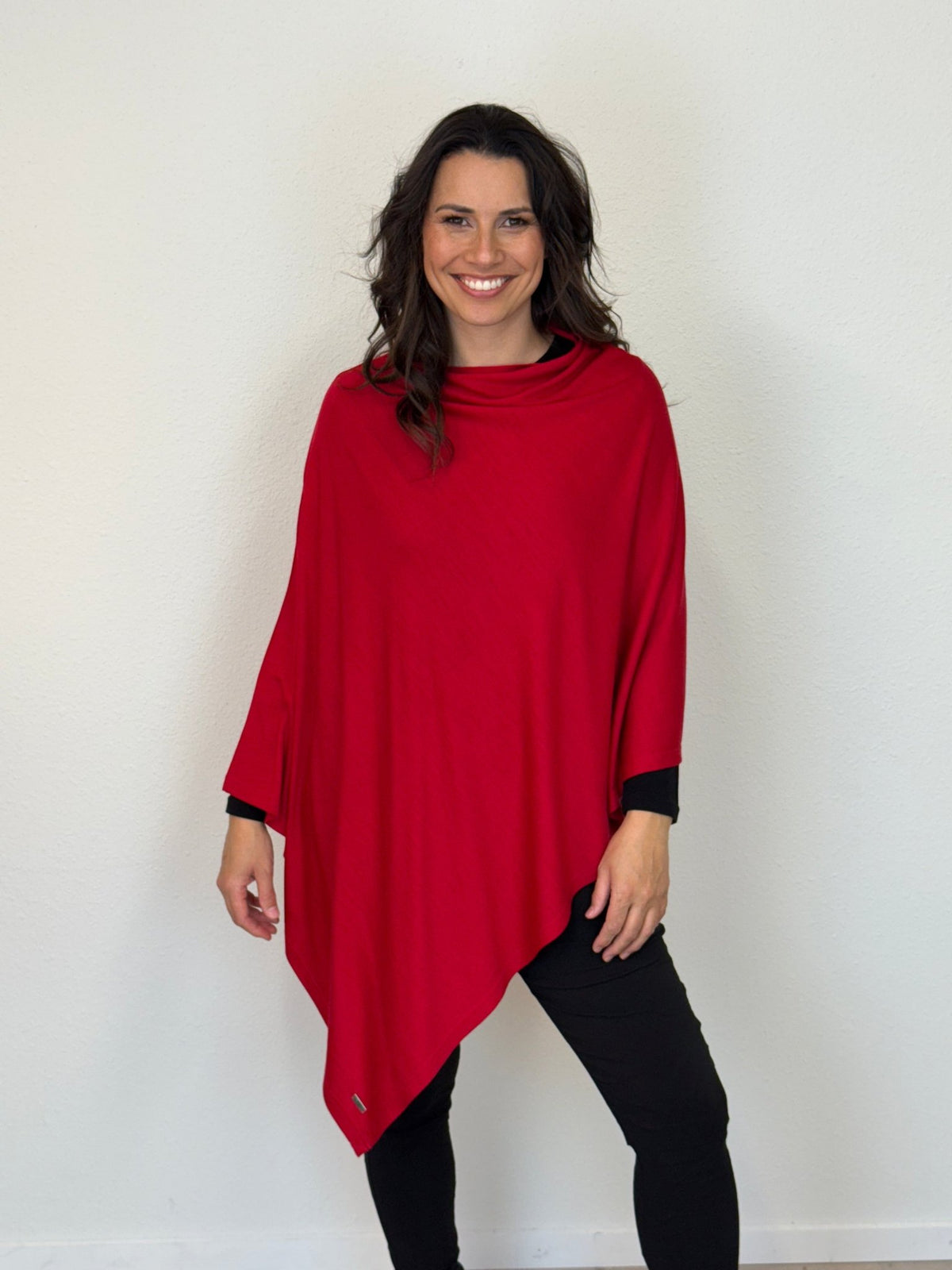 EBONY_100% MERINO WOOL PONCHO EASY STYLE LAYER RUBY _ 100% MERINO WOOL PONCHO EASY STYLE LAYER RUBY _ Ebony Boutique NZ