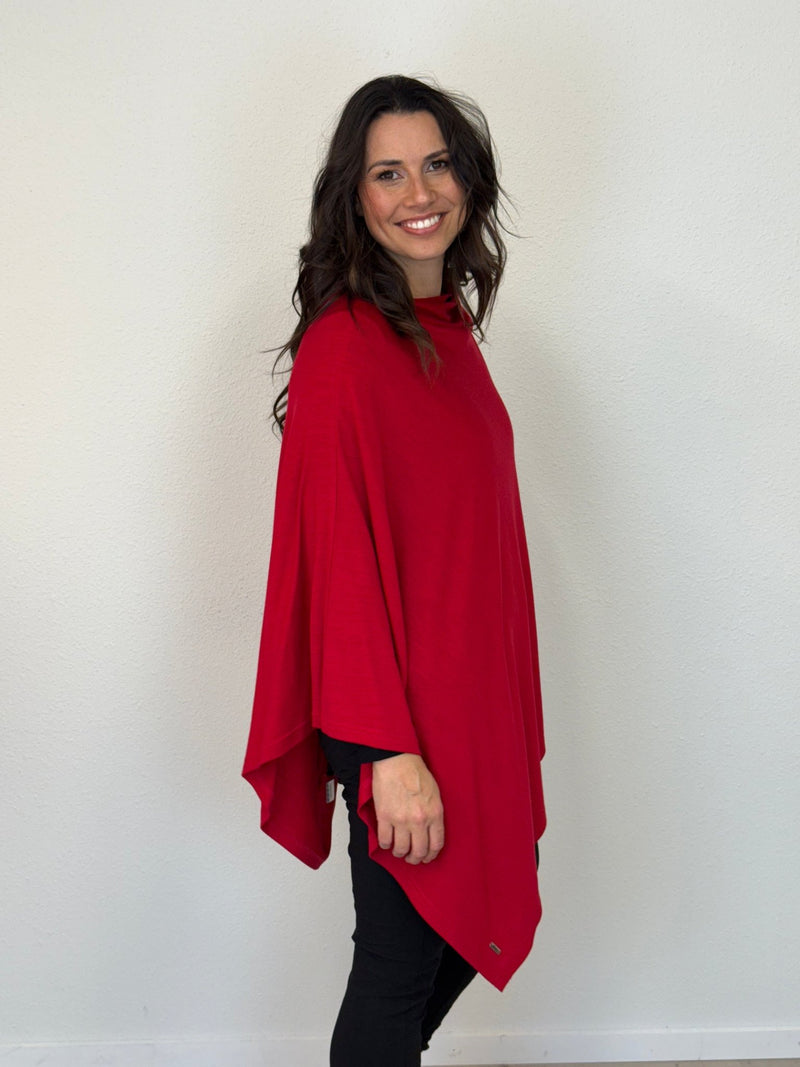 EBONY_100% MERINO WOOL PONCHO EASY STYLE LAYER RUBY _ 100% MERINO WOOL PONCHO EASY STYLE LAYER RUBY _ Ebony Boutique NZ
