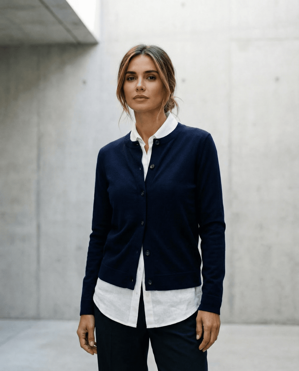 MERINO BUTTON CARDIGAN WOMENS LONG SLEEVES CREW NECK FRENCH NAVY EBAS501_by_EBONY_women's_in_New Zealand_ MERINO BUTTON CARDIGAN WOMENS LONG SLEEVES CREW NECK FRENCH NAVY EBAS501 _