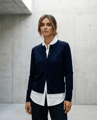MERINO BUTTON CARDIGAN WOMENS LONG SLEEVES CREW NECK FRENCH NAVY EBAS501_by_EBONY_women's_in_New Zealand_ MERINO BUTTON CARDIGAN WOMENS LONG SLEEVES CREW NECK FRENCH NAVY EBAS501 _