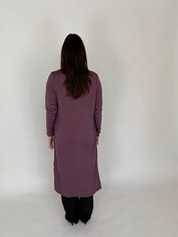 EBONY_MERINO ELONGATED LONGLINE CARDIGAN WITH SPLIT HEM LONG SLEEVES AMETHYST _ MERINO ELONGATED LONGLINE CARDIGAN WITH SPLIT HEM LONG SLEEVES AMETHYST _ Ebony Boutique NZ