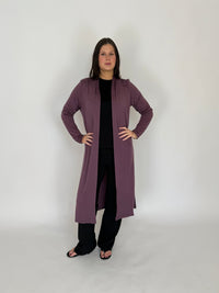 EBONY_MERINO ELONGATED LONGLINE CARDIGAN WITH SPLIT HEM LONG SLEEVES AMETHYST _ MERINO ELONGATED LONGLINE CARDIGAN WITH SPLIT HEM LONG SLEEVES AMETHYST _ Ebony Boutique NZ