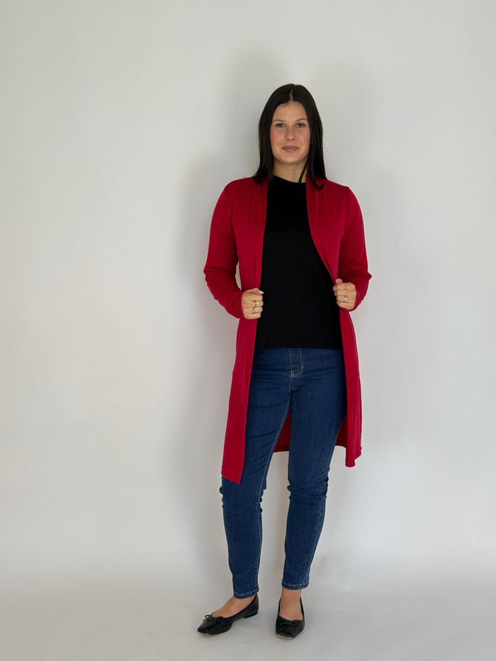 EBONY_MERINO LONGLINE CARDIGAN WITH SPLIT HEM LONG SLEEVES EBAS582 _ MERINO LONGLINE CARDIGAN WITH SPLIT HEM LONG SLEEVES EBAS582 _ Ebony Boutique NZ