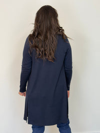 EBONY_MERINO LONGLINE CARDIGAN WITH SPLIT HEM LONG SLEEVES FRENCH NAVY _ MERINO LONGLINE CARDIGAN WITH SPLIT HEM LONG SLEEVES FRENCH NAVY _ Ebony Boutique NZ