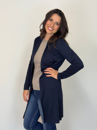 EBONY_MERINO LONGLINE CARDIGAN WITH SPLIT HEM LONG SLEEVES FRENCH NAVY _ MERINO LONGLINE CARDIGAN WITH SPLIT HEM LONG SLEEVES FRENCH NAVY _ Ebony Boutique NZ