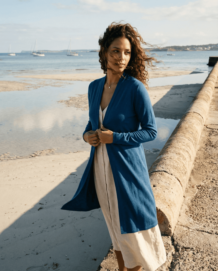 MERINO LONGLINE CARDIGAN WITH SPLIT HEM LONG SLEEVES TWILIGHT EBAS582TWI_by_EBONY_women's_in_New Zealand_ MERINO LONGLINE CARDIGAN WITH SPLIT HEM LONG SLEEVES TWILIGHT EBAS582TWI _