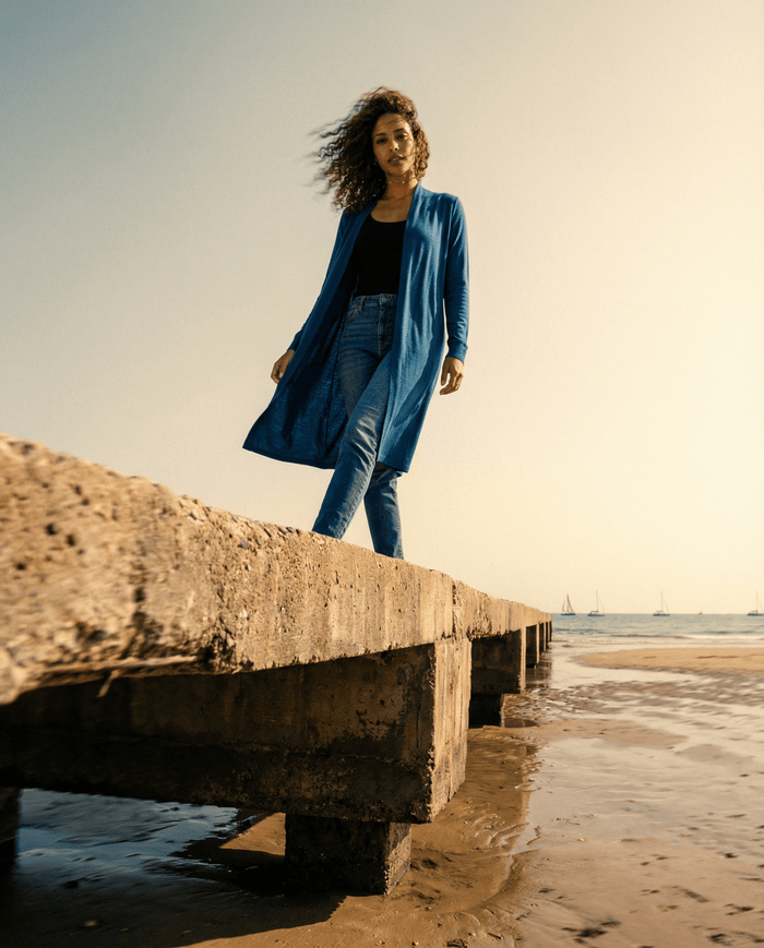 MERINO LONGLINE CARDIGAN WITH SPLIT HEM LONG SLEEVES TWILIGHT EBAS582TWI_by_EBONY_women's_in_New Zealand_ MERINO LONGLINE CARDIGAN WITH SPLIT HEM LONG SLEEVES TWILIGHT EBAS582TWI _