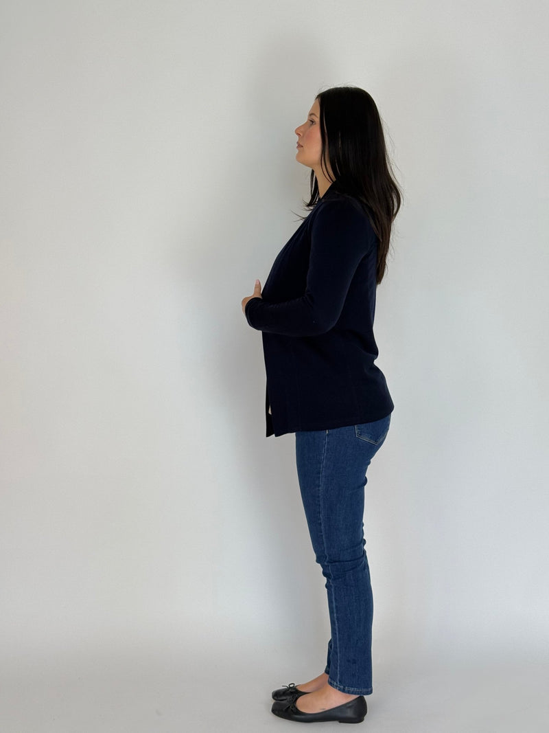 EBONY_MERINO MID LENGTH EDGE TO EDGE CARDIGAN FRENCH NAVY EBAS580 _ MERINO MID LENGTH EDGE TO EDGE CARDIGAN FRENCH NAVY EBAS580 _ Ebony Boutique NZ