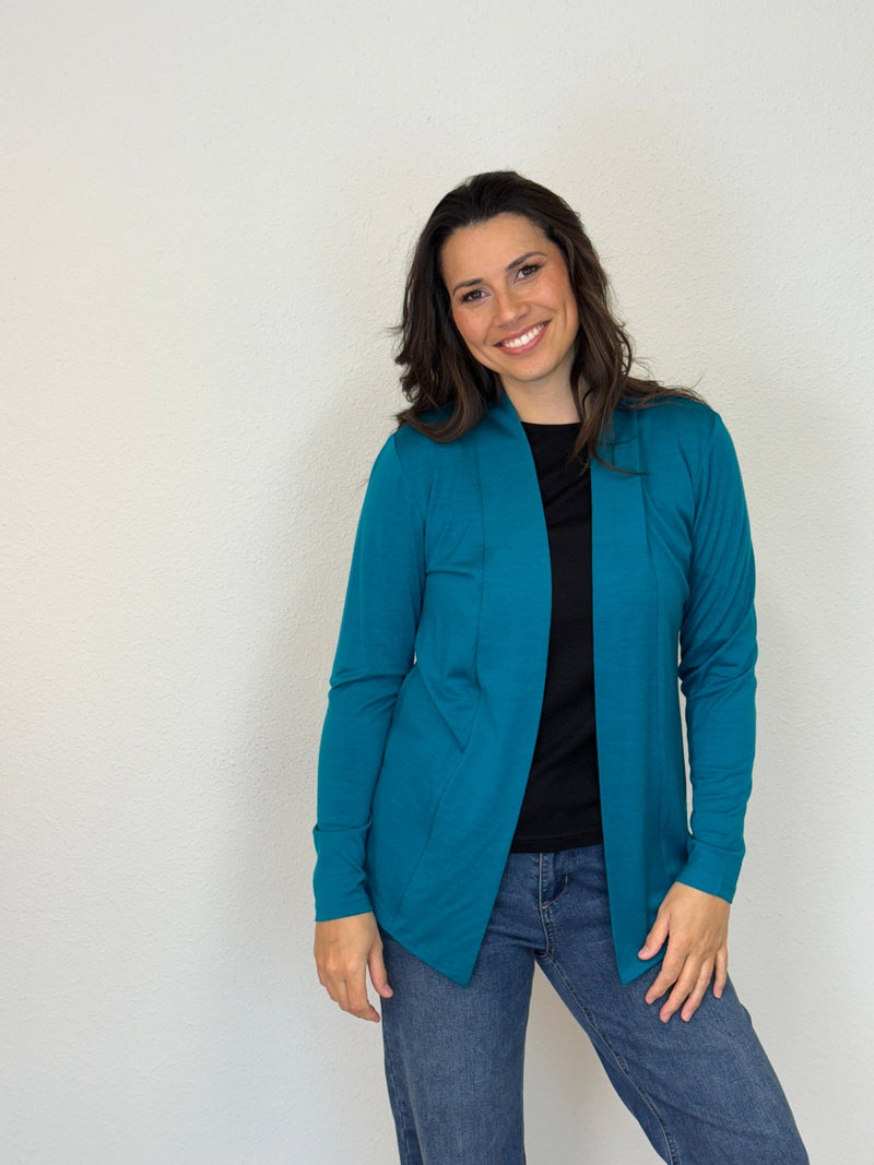EBONY_MERINO MID LENGTH EDGE TO EDGE WOMENS CARDIGAN DRAGONFLY _ MERINO MID LENGTH EDGE TO EDGE WOMENS CARDIGAN DRAGONFLY _ Ebony Boutique NZ