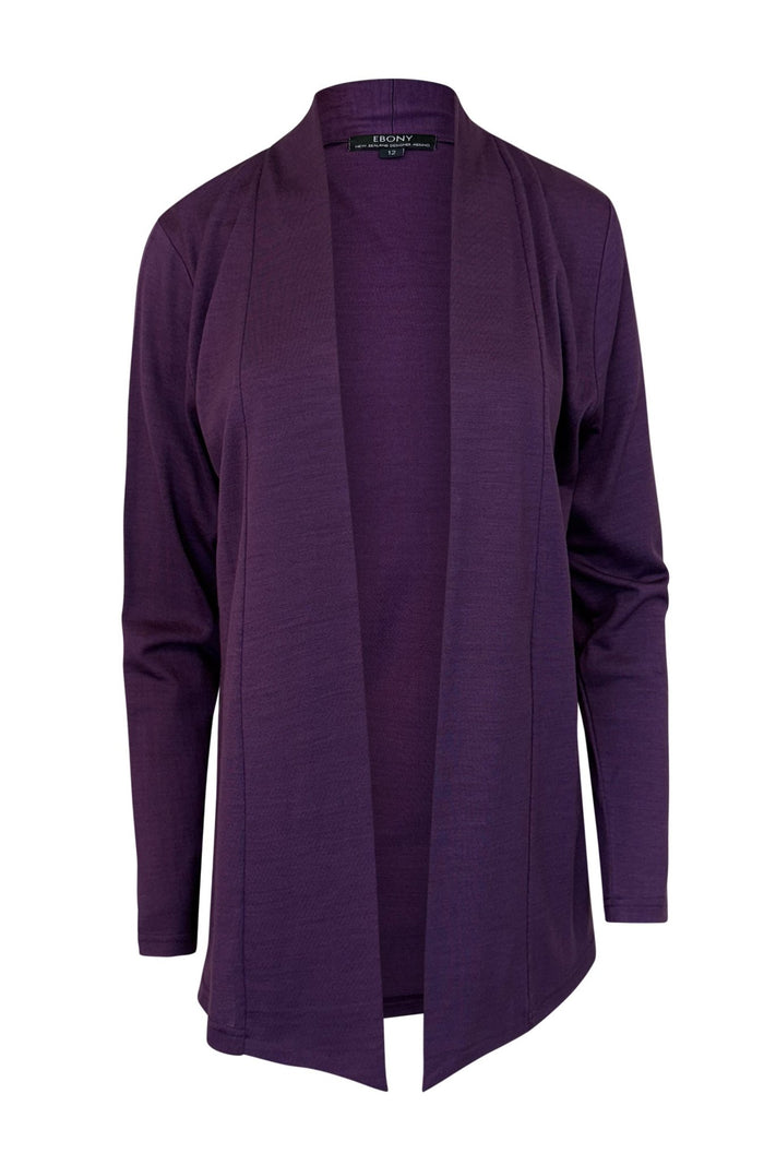 EBONY_MERINO MID LENGTH EDGE TO EDGE WOMENS CARDIGAN ITALIAN PLUM EBAS580IPLU _ MERINO MID LENGTH EDGE TO EDGE WOMENS CARDIGAN ITALIAN PLUM EBAS580IPLU _ Ebony Boutique NZ
