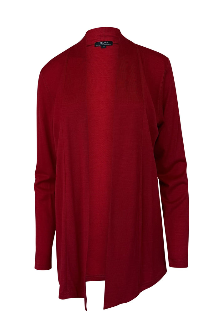 EBONY_MERINO MID LENGTH EDGE TO EDGE WOMENS CARDIGAN RUBY EBAS580RUB _ MERINO MID LENGTH EDGE TO EDGE WOMENS CARDIGAN RUBY EBAS580RUB _ Ebony Boutique NZ
