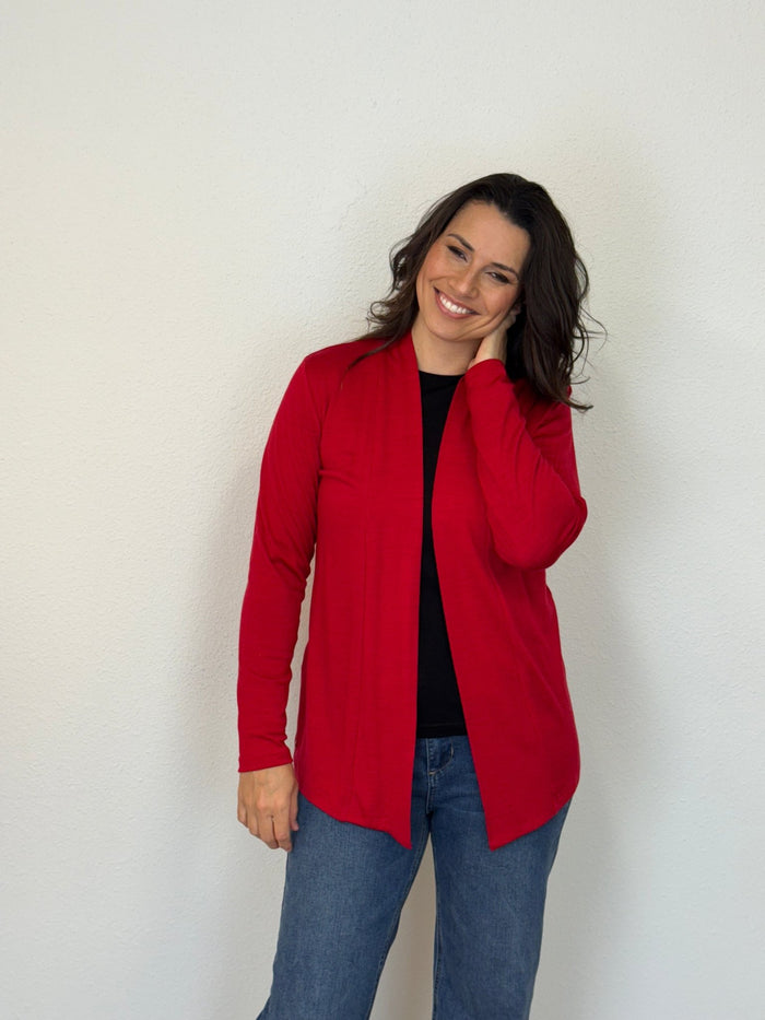 EBONY_MERINO MID LENGTH EDGE TO EDGE WOMENS CARDIGAN RUBY EBAS580RUB _ MERINO MID LENGTH EDGE TO EDGE WOMENS CARDIGAN RUBY EBAS580RUB _ Ebony Boutique NZ
