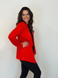 EBONY_MERINO MID LENGTH EDGE TO EDGE WOMENS CARDIGAN TANGERINE _ MERINO MID LENGTH EDGE TO EDGE WOMENS CARDIGAN TANGERINE _ Ebony Boutique NZ