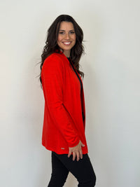 EBONY_MERINO MID LENGTH EDGE TO EDGE WOMENS CARDIGAN TANGERINE _ MERINO MID LENGTH EDGE TO EDGE WOMENS CARDIGAN TANGERINE _ Ebony Boutique NZ