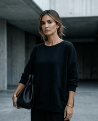 MERINO SWEATER WITH FRONT POCKETS & 3/4 SLEEVES BLACK EBAS483_by_EBONY_women's_in_New Zealand_ MERINO SWEATER WITH FRONT POCKETS & 3/4 SLEEVES BLACK EBAS483 _