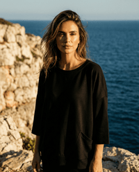 MERINO SWEATER WITH FRONT POCKETS & 3/4 SLEEVES BLACK EBAS483_by_EBONY_women's_in_New Zealand_ MERINO SWEATER WITH FRONT POCKETS & 3/4 SLEEVES BLACK EBAS483 _