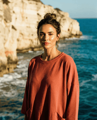 MERINO SWEATER WITH FRONT POCKETS & 3/4 SLEEVES BRICK EBAS453_by_EBONY_women's_in_New Zealand_ MERINO SWEATER WITH FRONT POCKETS & 3/4 SLEEVES BRICK EBAS453 _