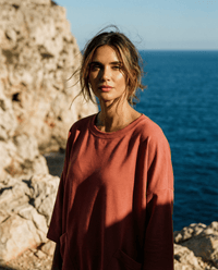 MERINO SWEATER WITH FRONT POCKETS & 3/4 SLEEVES BRICK EBAS483_by_EBONY_women's_in_New Zealand_ MERINO SWEATER WITH FRONT POCKETS & 3/4 SLEEVES BRICK EBAS483 _