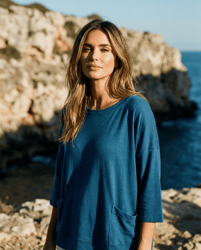 MERINO SWEATER WITH FRONT POCKETS & 3/4 SLEEVES TWILIGHT EBAS483_by_EBONY_women's_in_New Zealand_ MERINO SWEATER WITH FRONT POCKETS & 3/4 SLEEVES TWILIGHT EBAS483 _