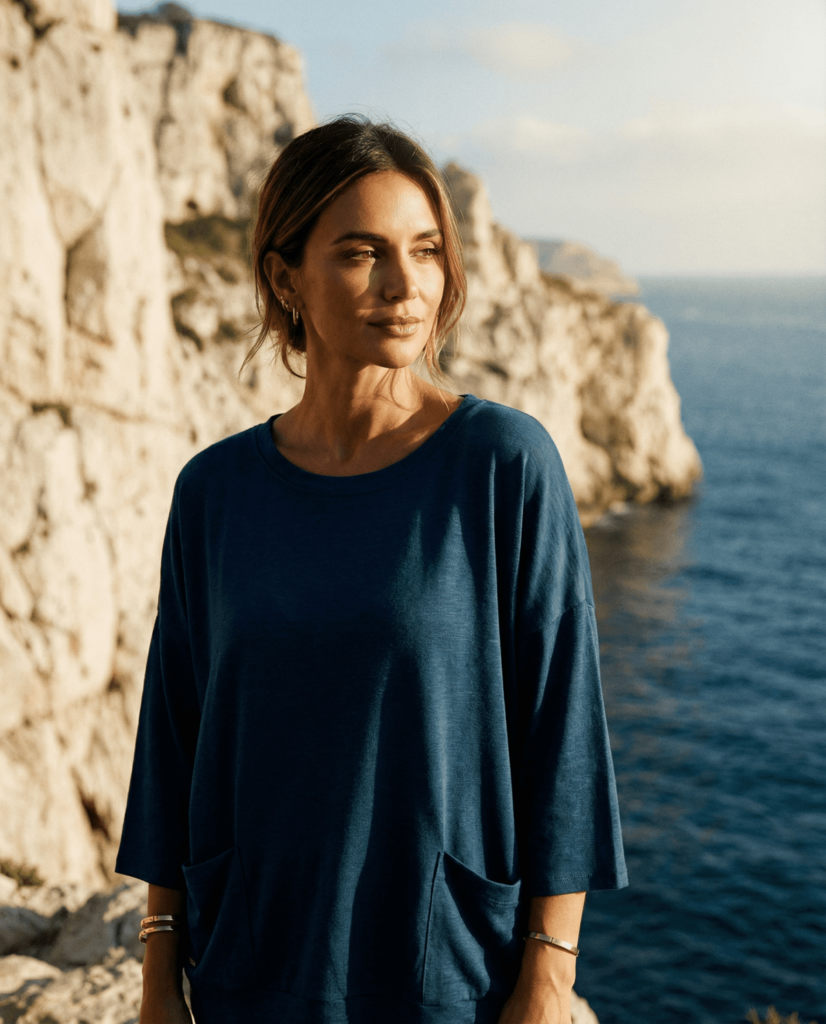 MERINO SWEATER WITH FRONT POCKETS & 3/4 SLEEVES TWILIGHT EBAS483_by_EBONY_women's_in_New Zealand_ MERINO SWEATER WITH FRONT POCKETS & 3/4 SLEEVES TWILIGHT EBAS483 _