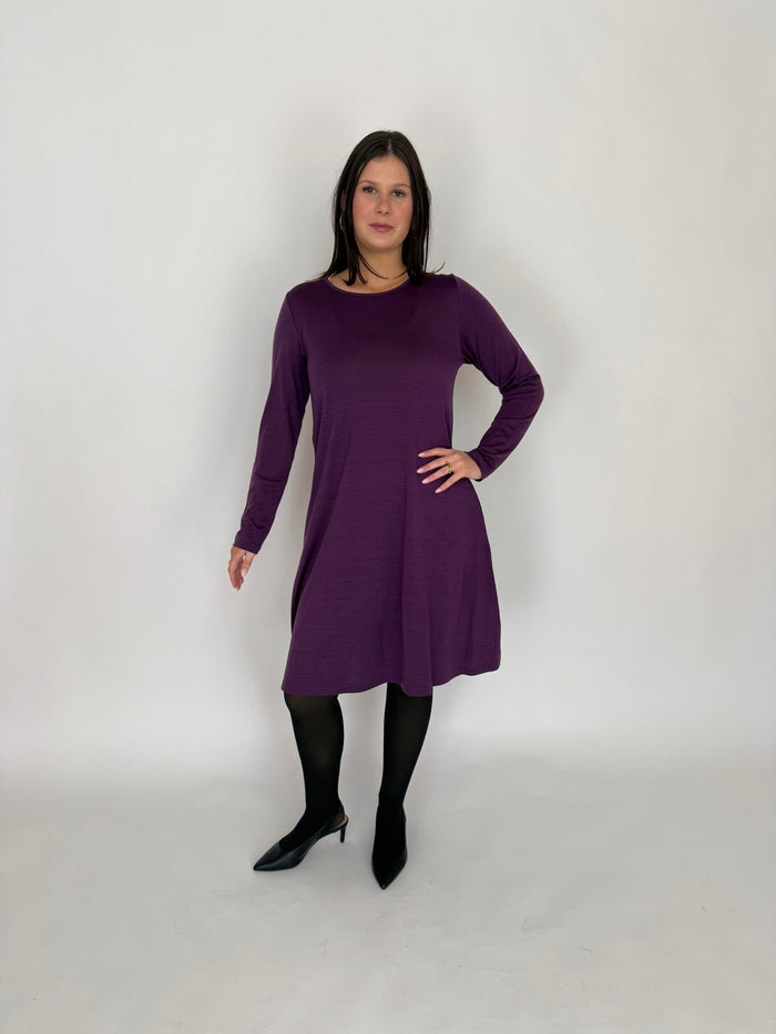 EBONY_MERINO SWING DRESS LONG SLEEVES ITALIAN PLUM _ MERINO SWING DRESS LONG SLEEVES ITALIAN PLUM _ Ebony Boutique NZ
