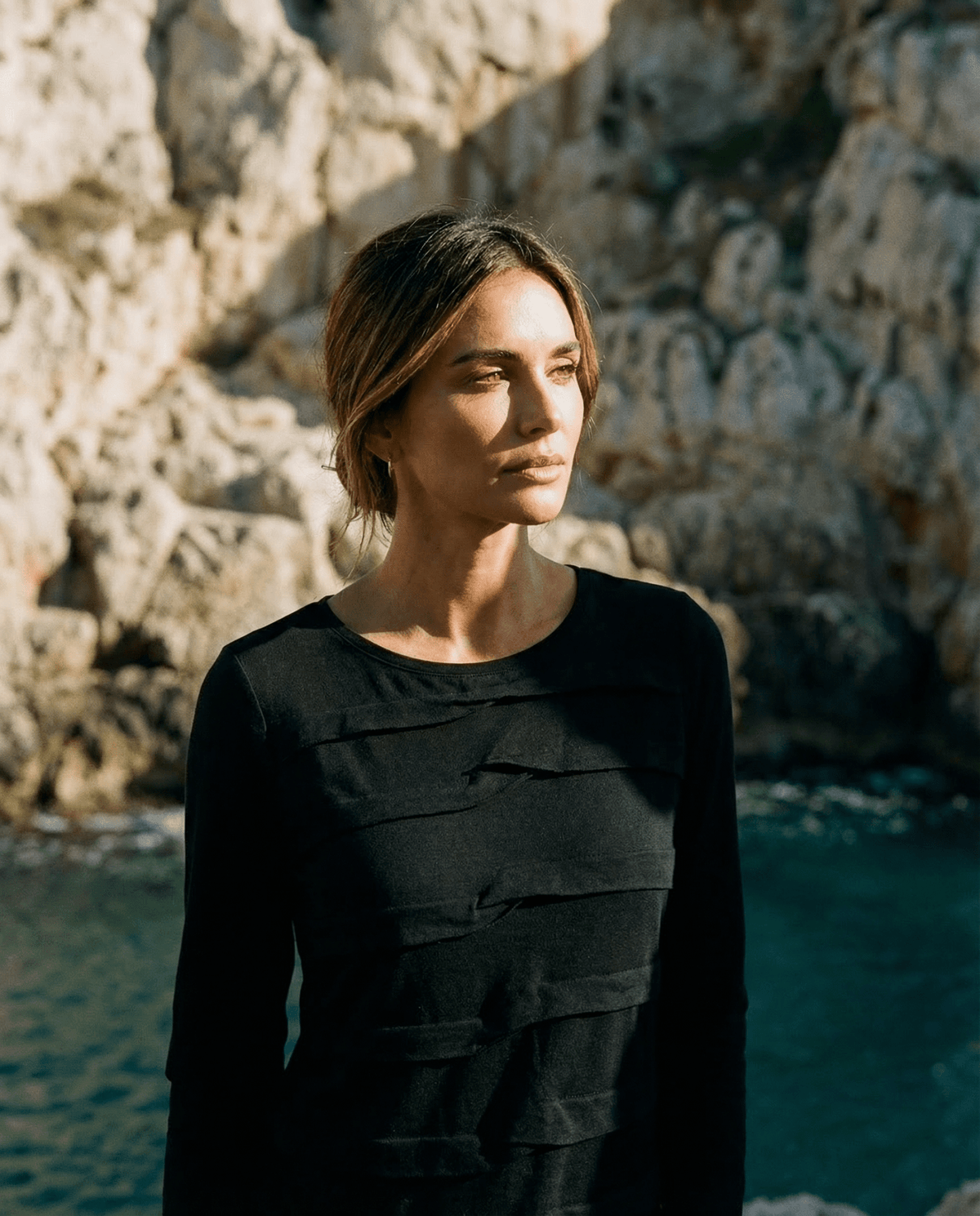 MERINO TUCK PLEAT TOP WOMENS LONG SLEEVES ROUND NECK BLACK EBAS608_by_EBONY_women's_in_New Zealand_ MERINO TUCK PLEAT TOP WOMENS LONG SLEEVES ROUND NECK BLACK EBAS608 _