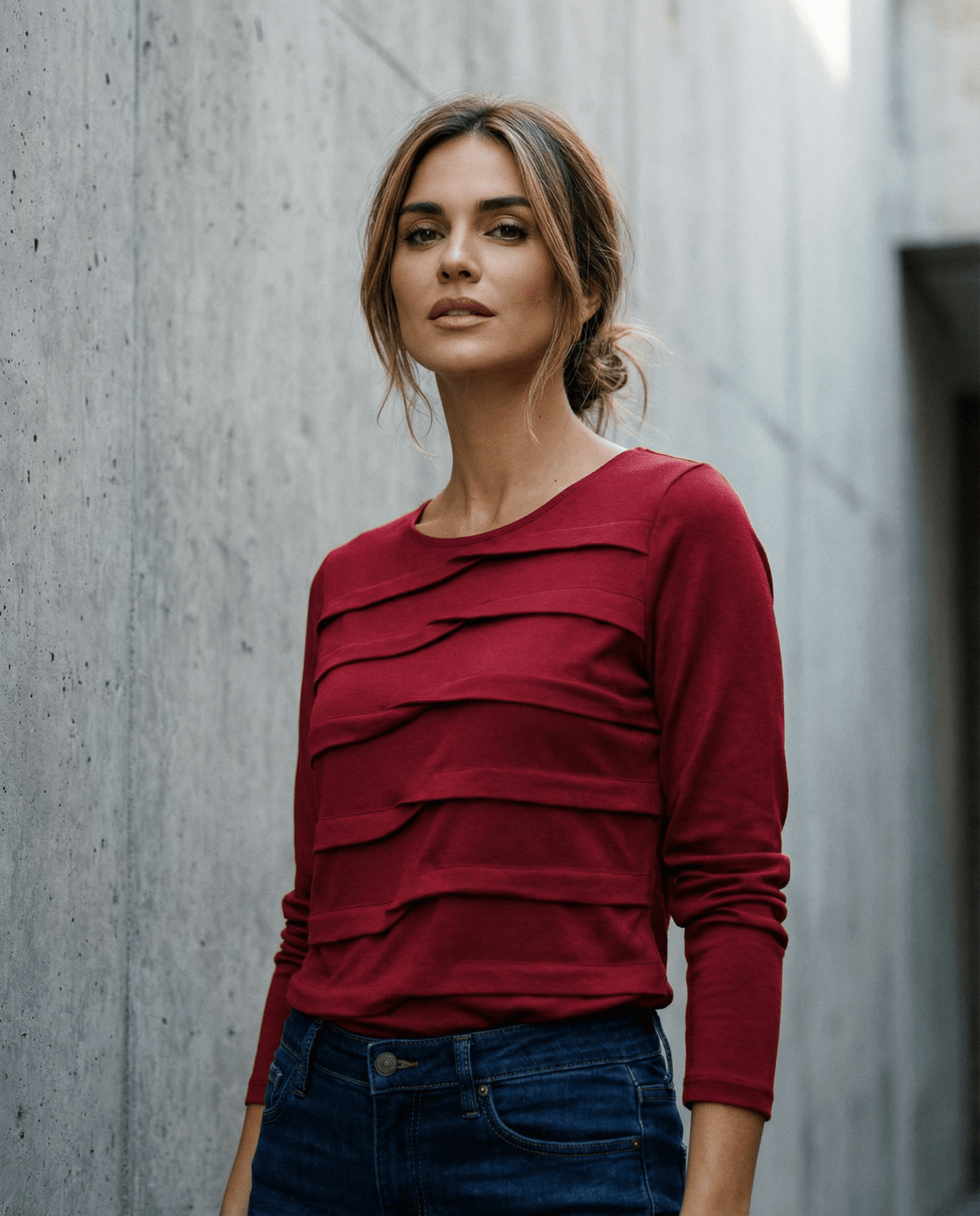 MERINO TUCK PLEAT TOP WOMENS LONG SLEEVES ROUND NECK EMBER EBAS608_by_EBONY_women's_in_New Zealand_ MERINO TUCK PLEAT TOP WOMENS LONG SLEEVES ROUND NECK EMBER EBAS608 _
